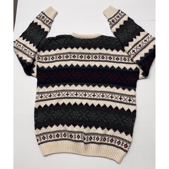 Vtg Savile Row Mens M Sweater Chunky Fair Isle Long Sleeve Rag Cotton Crewneck - Picture 2 of 8